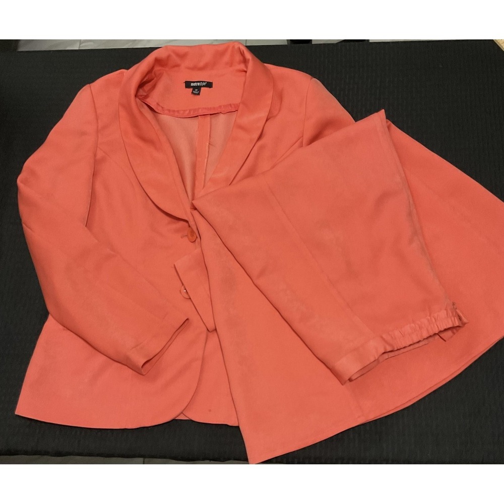 Metrostyle Skirt Suit Womens 12 Orange 2 Piece Blazer Jacket Office Workwear